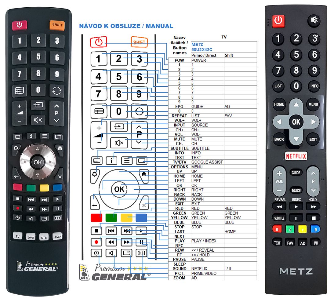 METZ 50U2X42C, 55U2X42C, 32MTB4000 -   


kompatibilis General márkájú távirányító