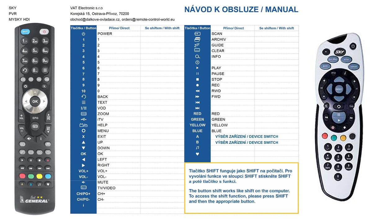 MySky HDi - távirányító
