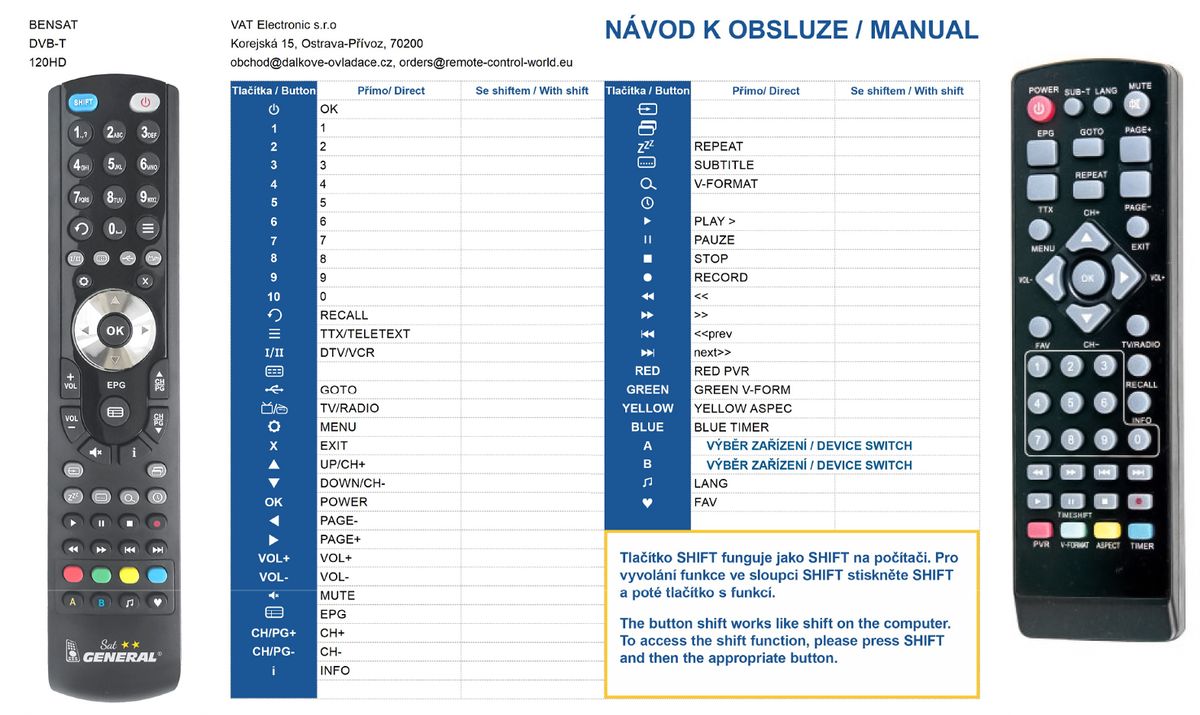 BENSAT 120HD -   


kompatibilis General márkájú távirányító