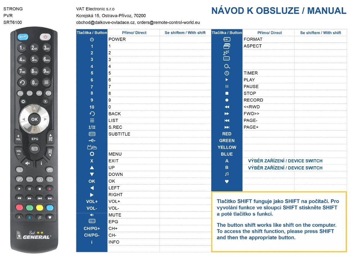 STRONG SRT6100 -   


kompatibilis General márkájú távirányító