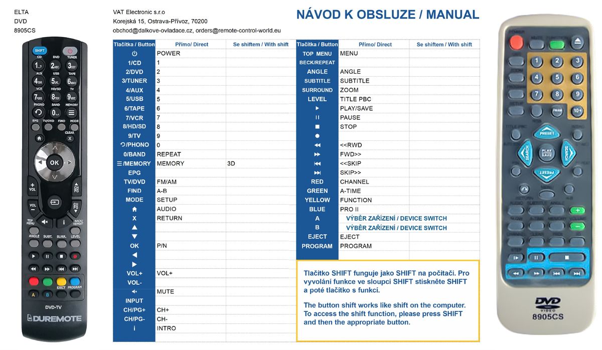 ELTA 8905CS, 8883CS, 8909CS, 8892DVDP -   


kompatibilis General márkájú távirányító