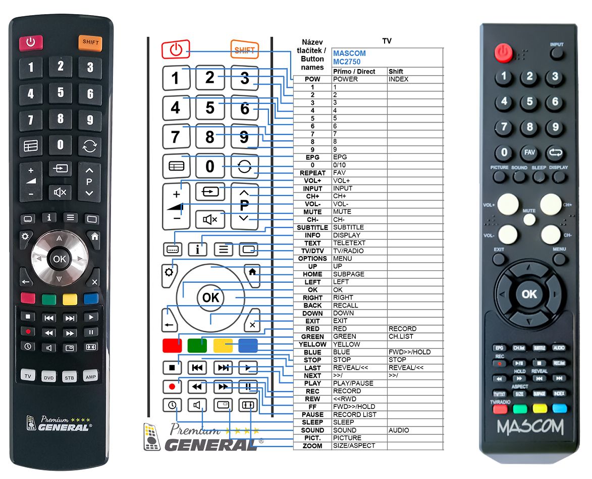 MASCOM MC2750 -   


kompatibilis General márkájú távirányító