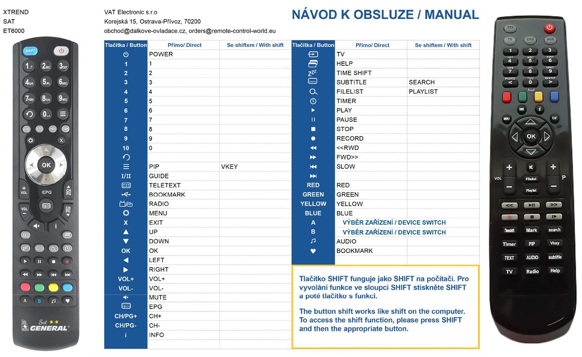 XTREND ET-6000 -   


kompatibilis General márkájú távirányító