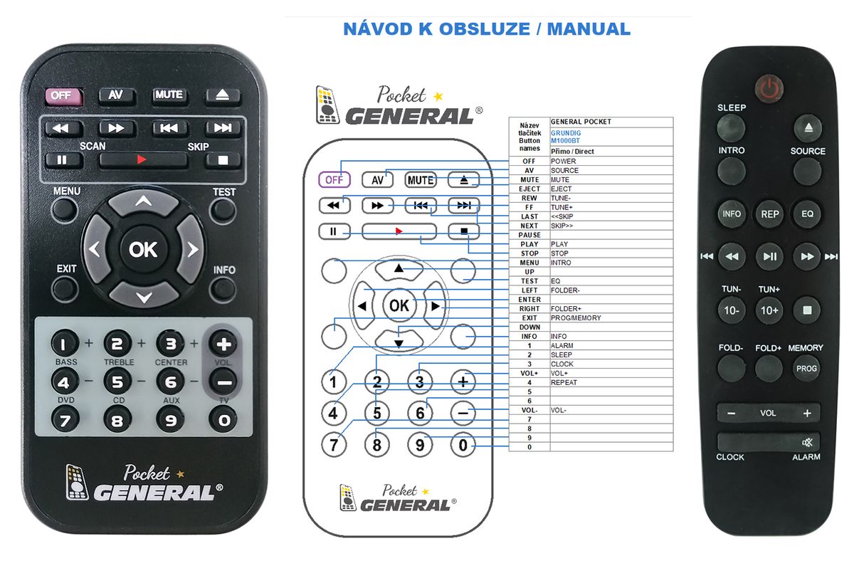 GRUNDIG M1000BT -   


kompatibilis General márkájú távirányító