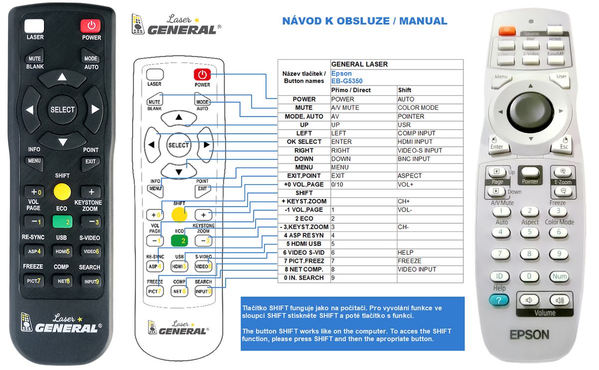 EPSON EB-G5350, EB-G5300, EB-G5200W, EB-G5150, EB-G510 - távirányító lézermutatóval