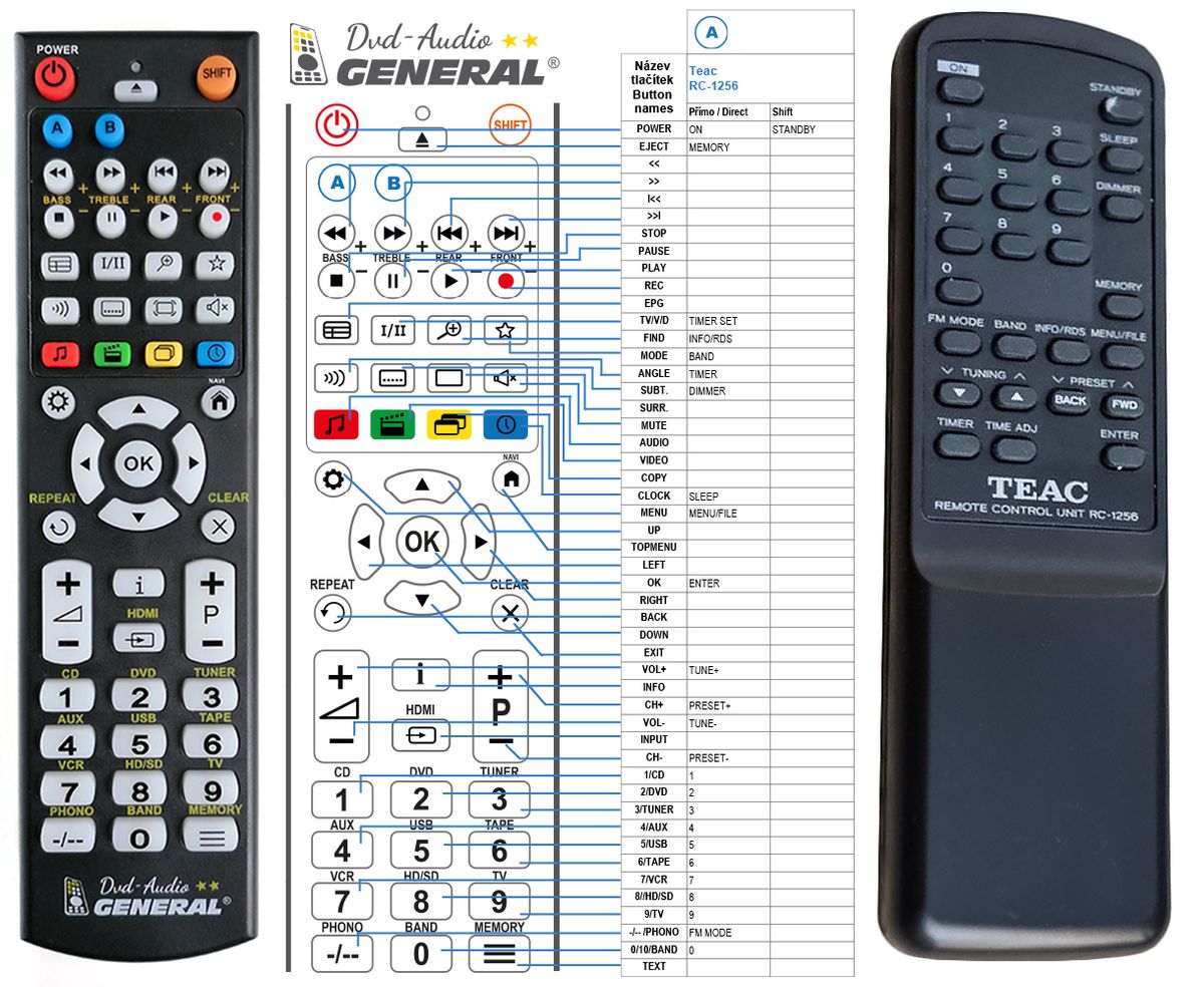 TEAC RC-1256 -   


kompatibilis General márkájú távirányító