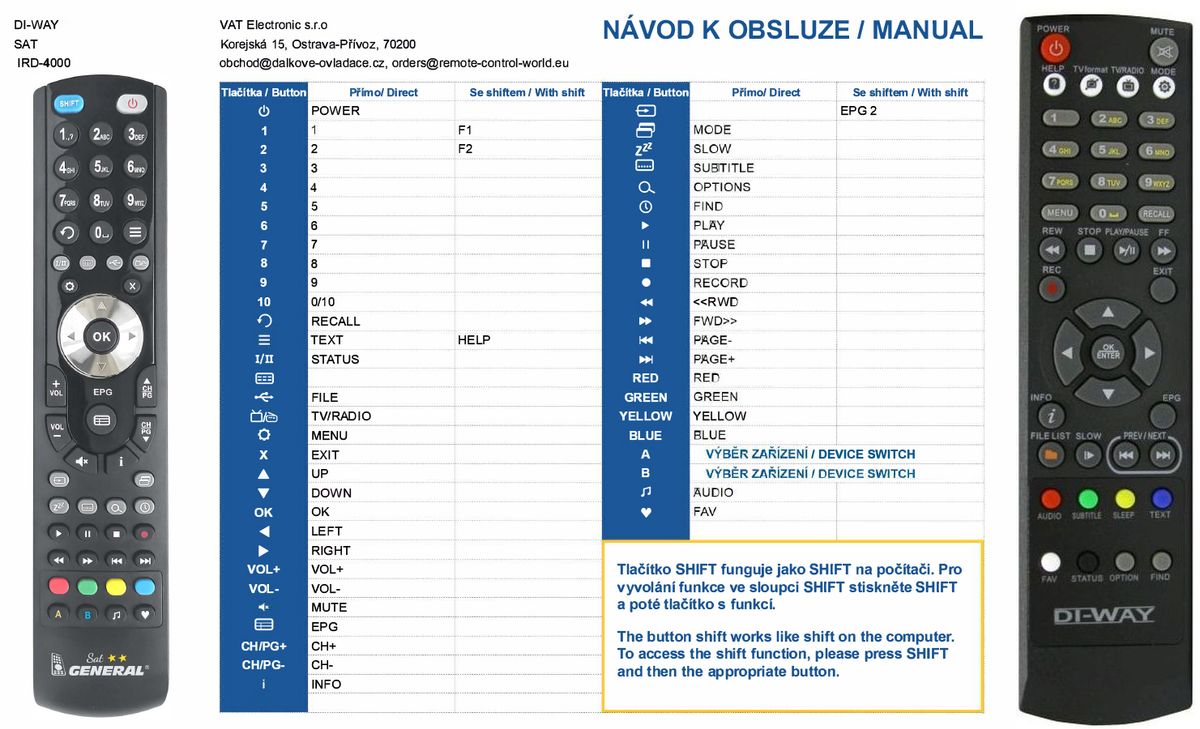 DI-WAY IRD-4000 -   


kompatibilis General márkájú távirányító