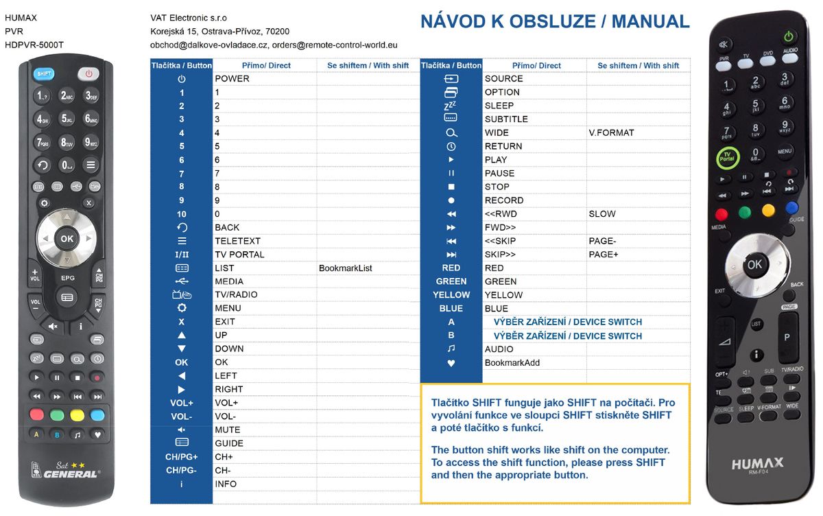 HUMAX RM-F04, RM-F02,  RM-F01, HDPVR-5000T -   


kompatibilis General márkájú távirányító