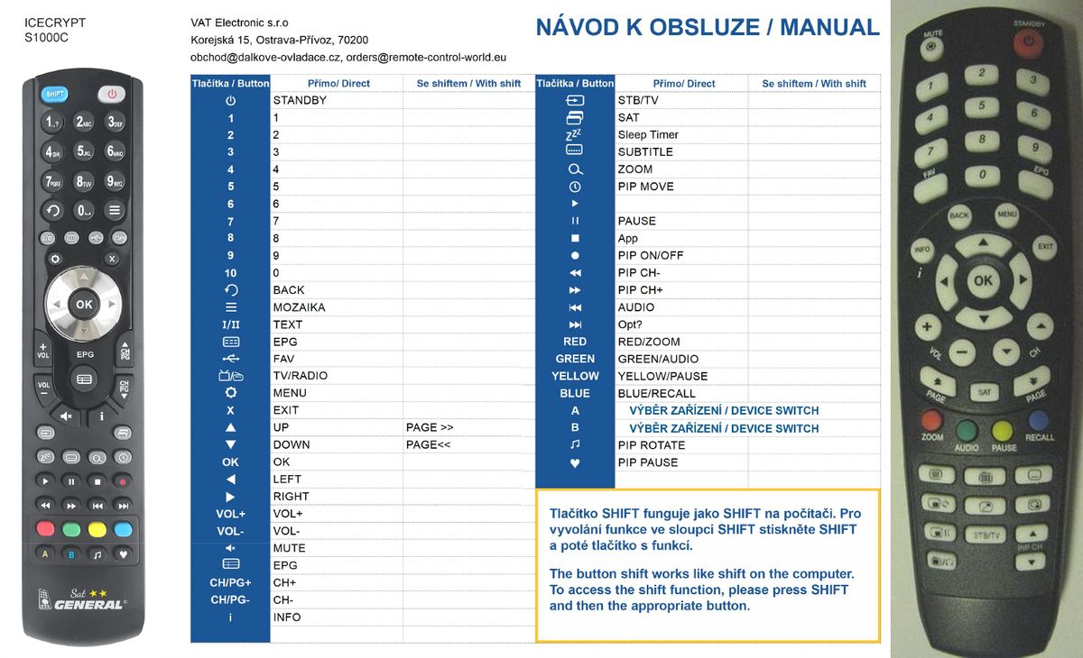 ICECRYPT S1000C -   


kompatibilis General márkájú távirányító