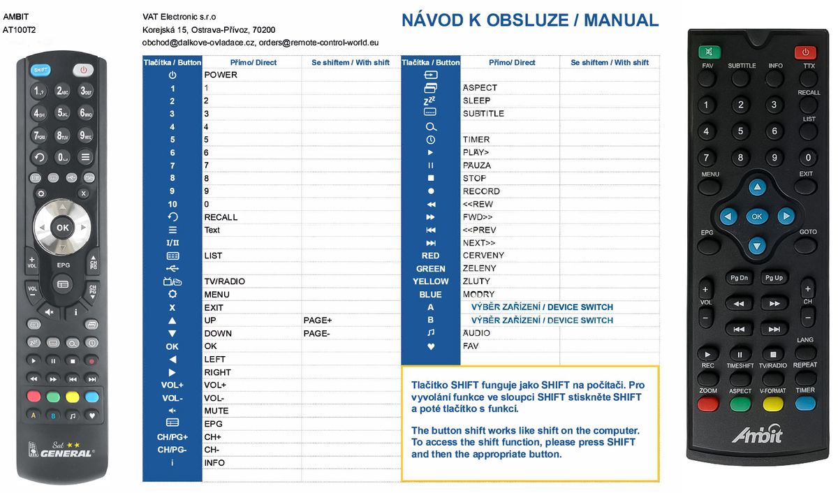 AMBIT AT100T2 -   


kompatibilis General márkájú távirányító