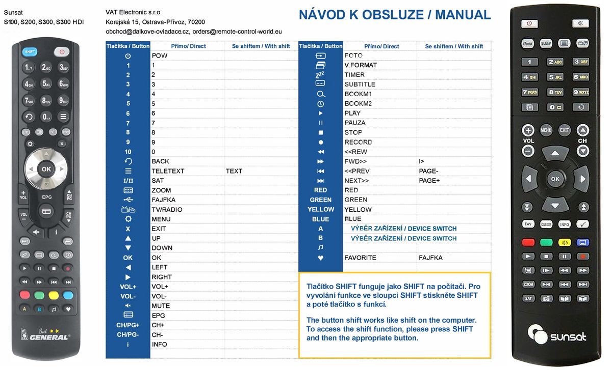 Sunsat S100, S200, S300, S300 HDI -   


kompatibilis General márkájú távirányító