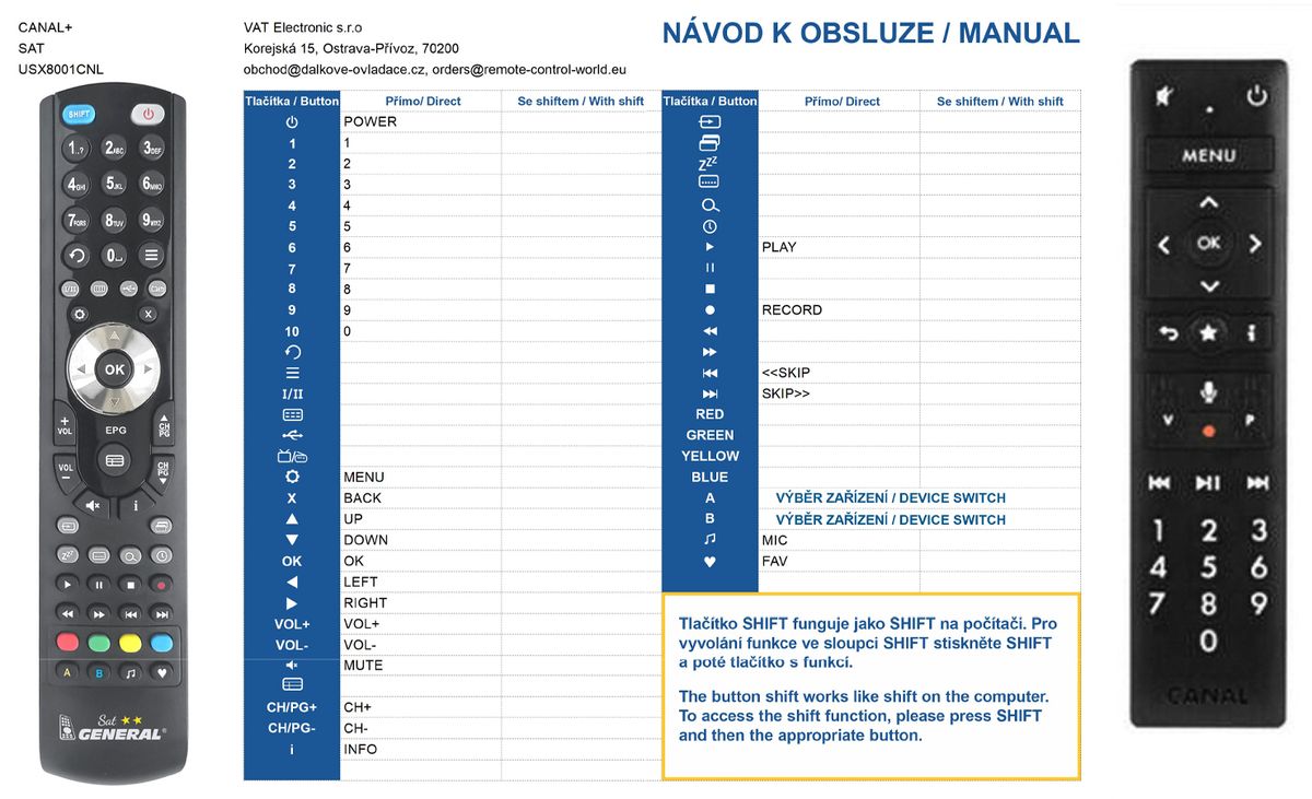 CANAL+ USX8001CNL -   


kompatibilis General márkájú távirányító