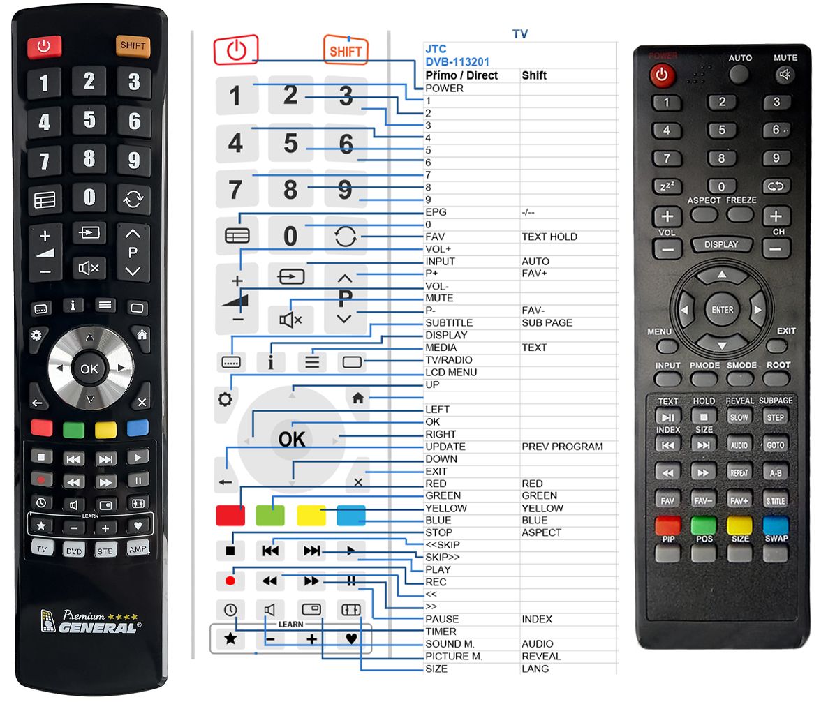JTC DVB-113201 -   


kompatibilis General márkájú távirányító