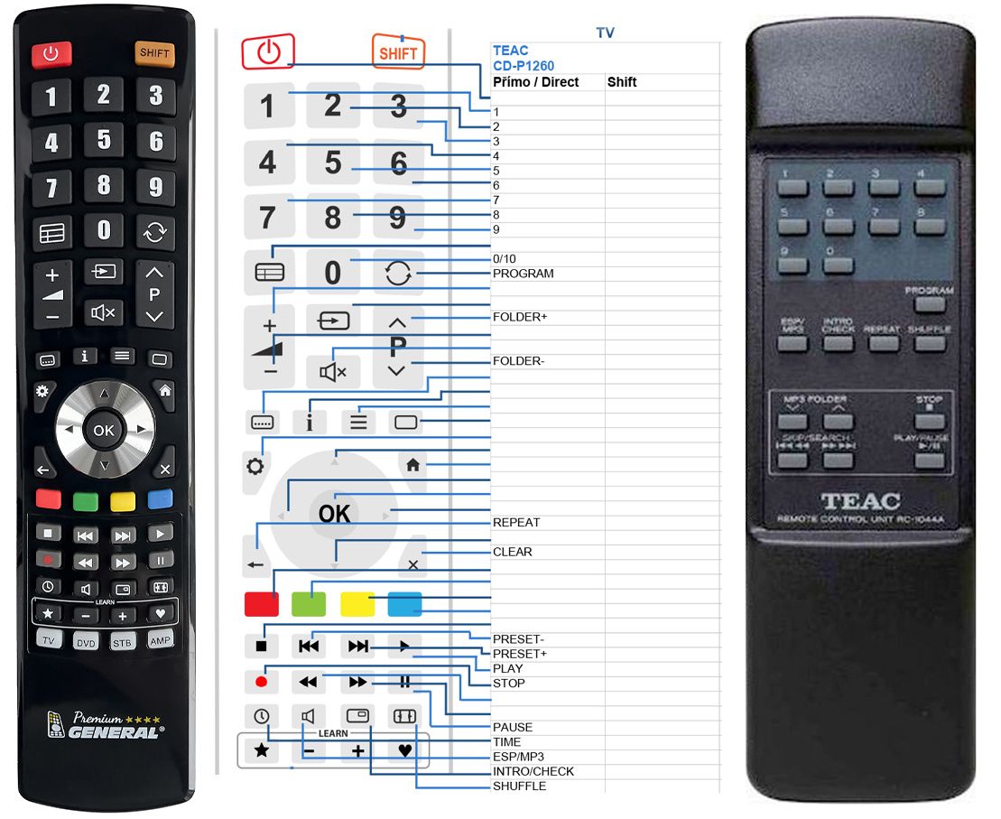 TEAC RC-1044A -   


kompatibilis General márkájú távirányító