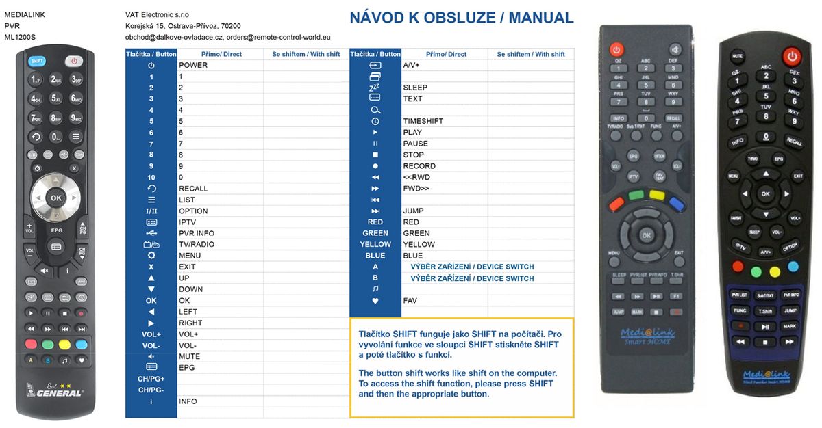 MEDIALINK ML1200S -   


kompatibilis General márkájú távirányító