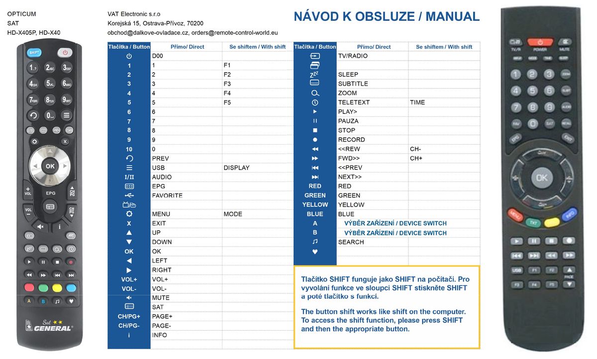 OPTICUM HD-X405P, HD-X406P -   


kompatibilis General márkájú távirányító