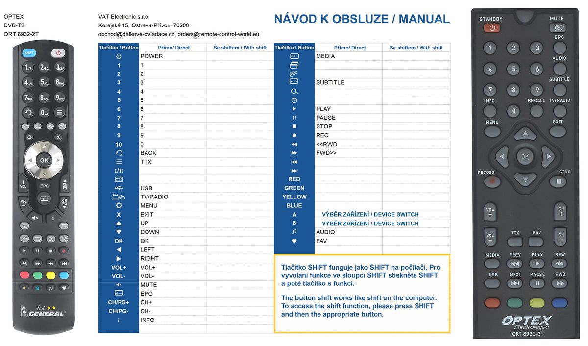 OPTEX ORT-8932 -   


kompatibilis General márkájú távirányító