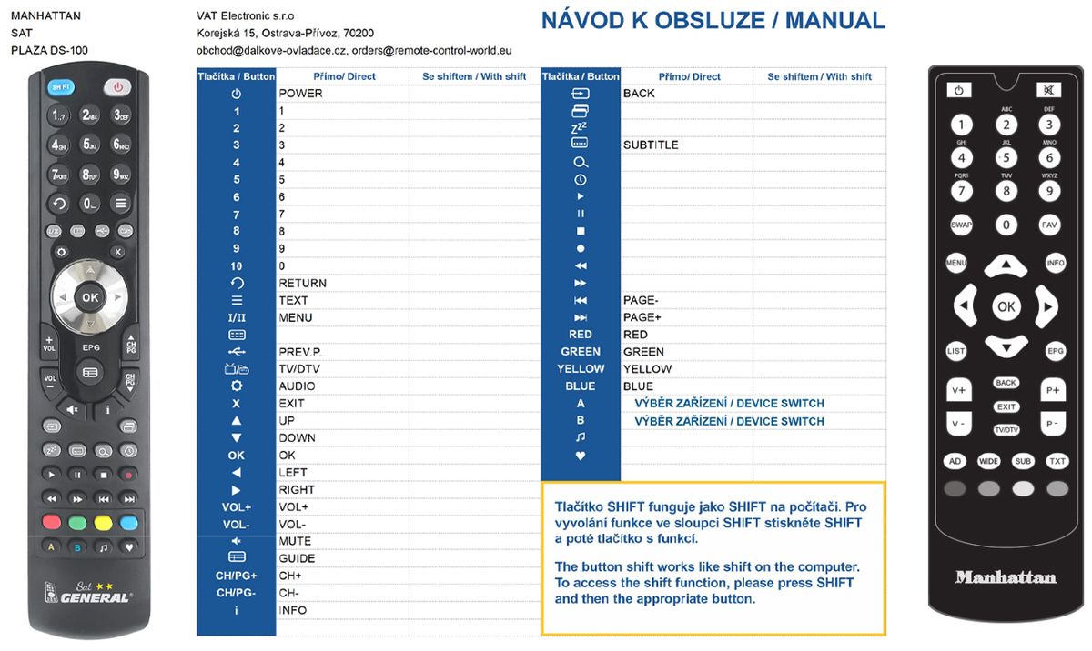 MANHATTAN PLAZA DS-100 -   


kompatibilis General márkájú távirányító