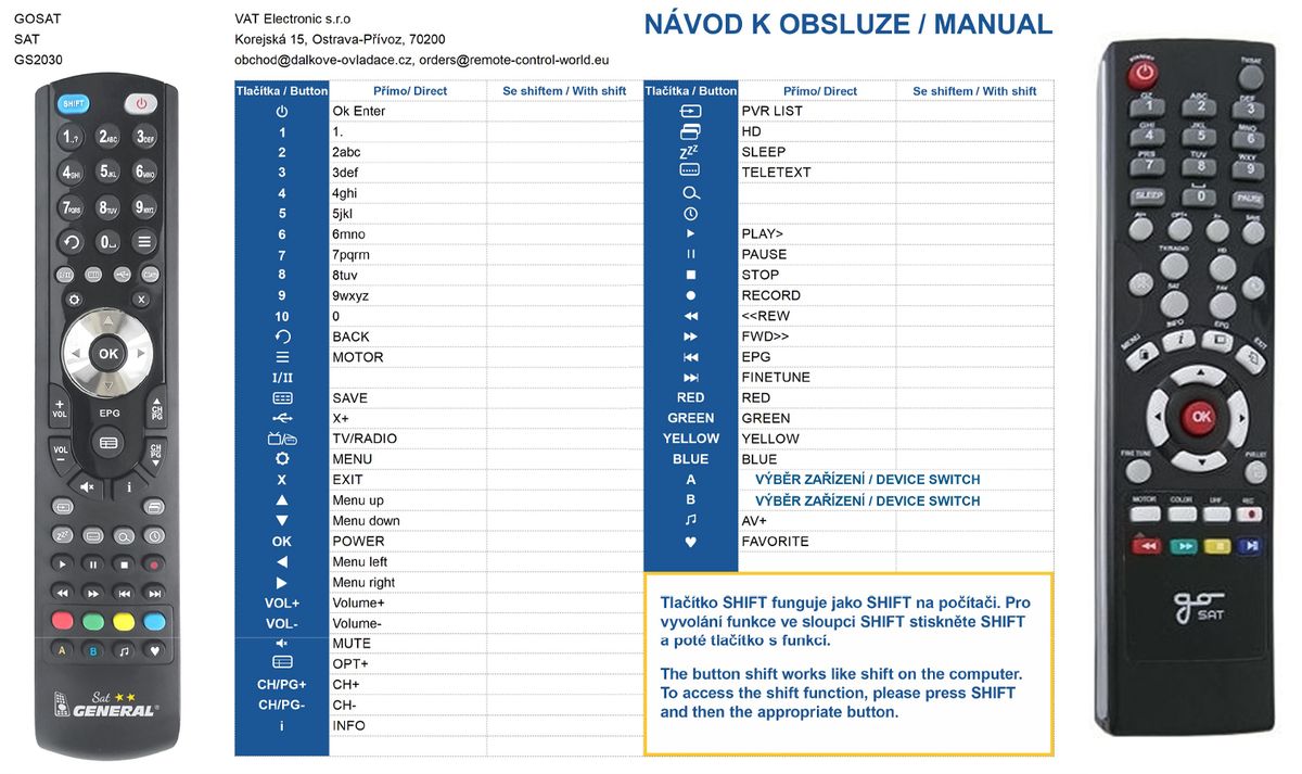 GOSAT GS2030CR, GS2040CR, GS2050CR -   


kompatibilis General márkájú távirányító