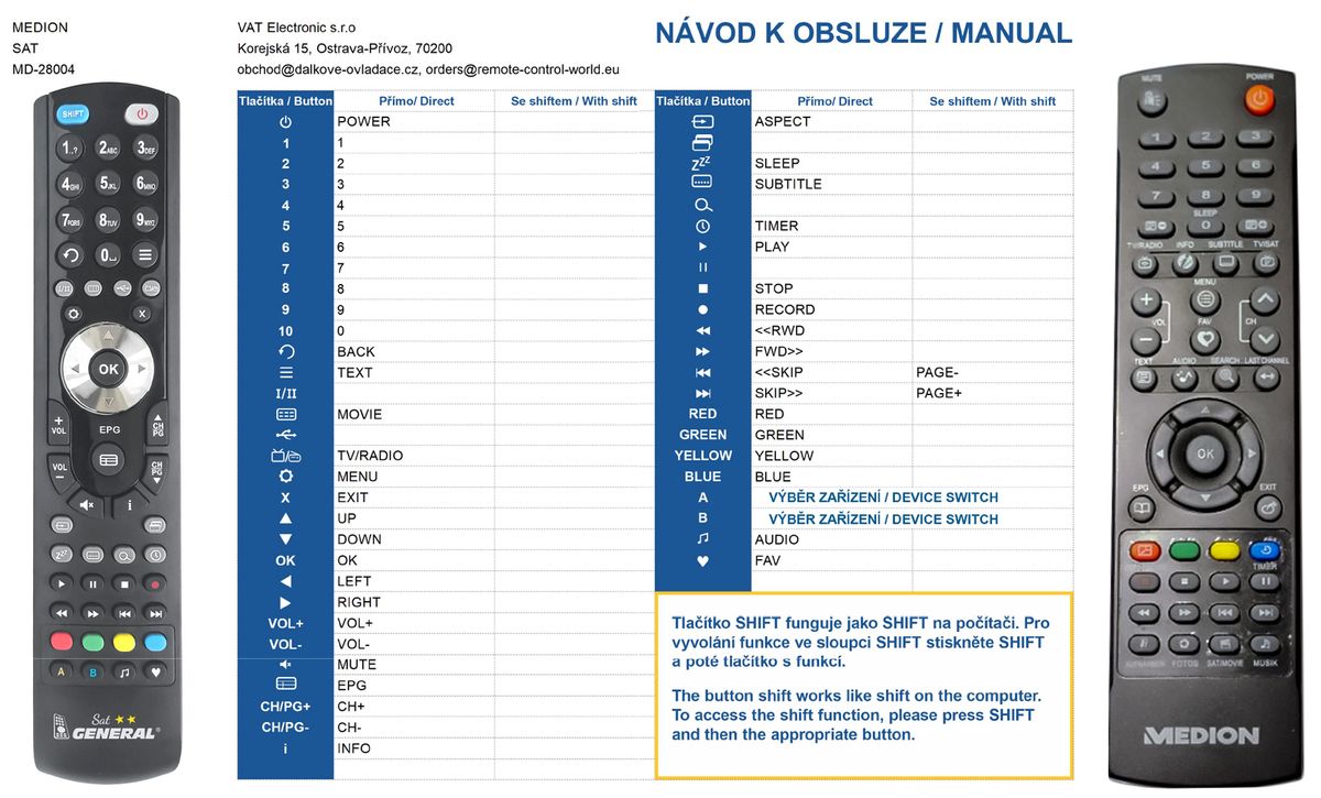 MEDION MD28004 -   


kompatibilis General márkájú távirányító
