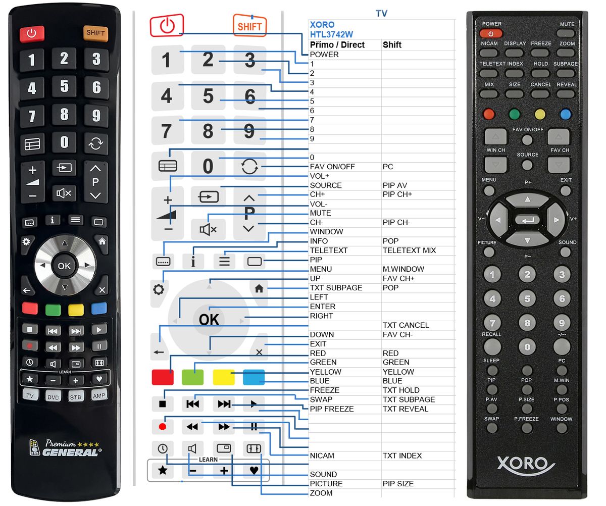 XORO HTL3742W, HTL4242W, HTL4742W -   


kompatibilis General márkájú távirányító
