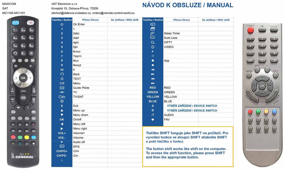 MASCOM MC1100, MC1101, MC1010, MC1110, MC3100 -   


kompatibilis General márkájú távirányító