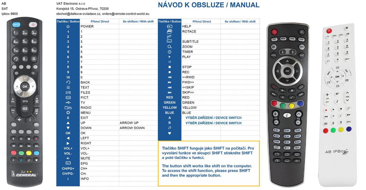 AB IPBOX 55, 99, 9900 -   


kompatibilis General márkájú távirányító