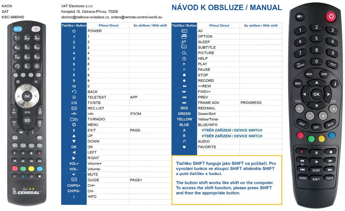 KAON KSC660, KSF270 -   


kompatibilis General márkájú távirányító
