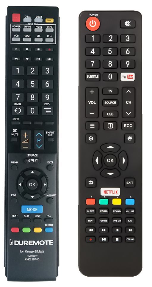 Kruger&Matz 43SFHD20,  KM0243FHD, KM0255UHD,  KM0265UHD, KM0275UHD + TV vezérlés (mini TV) - távirányító duplikátum