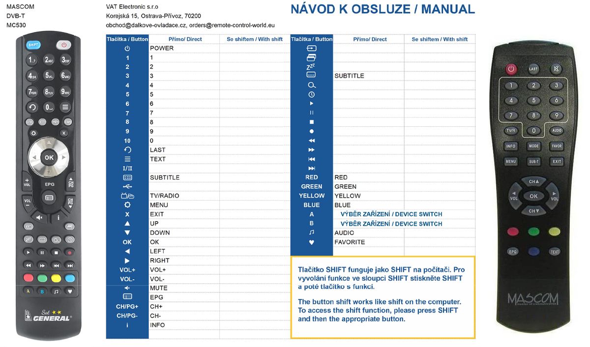 MASCOM MC530T -   


kompatibilis General márkájú távirányító