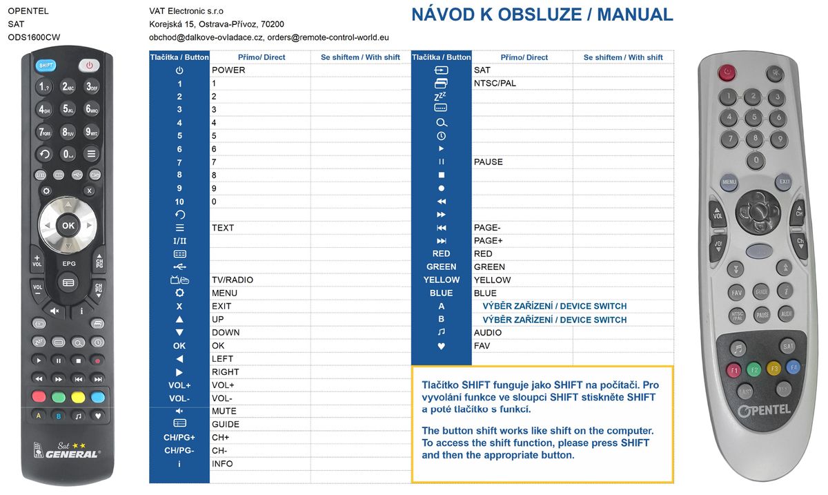 OPENTEL HST-0304-207, ODS 3000FL, ODS 3500CI, ODS 3600CI -   


kompatibilis General márkájú távirányító
