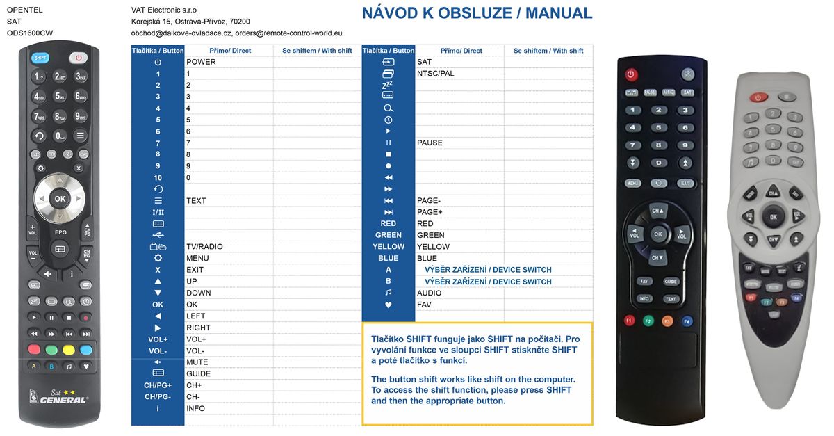 OPENTEL ODS1600CW, ODS2000, ODS3000, ODS3600CW -   


kompatibilis General márkájú távirányító