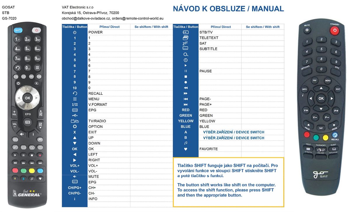 GOSAT GS7020 -   


kompatibilis General márkájú távirányító