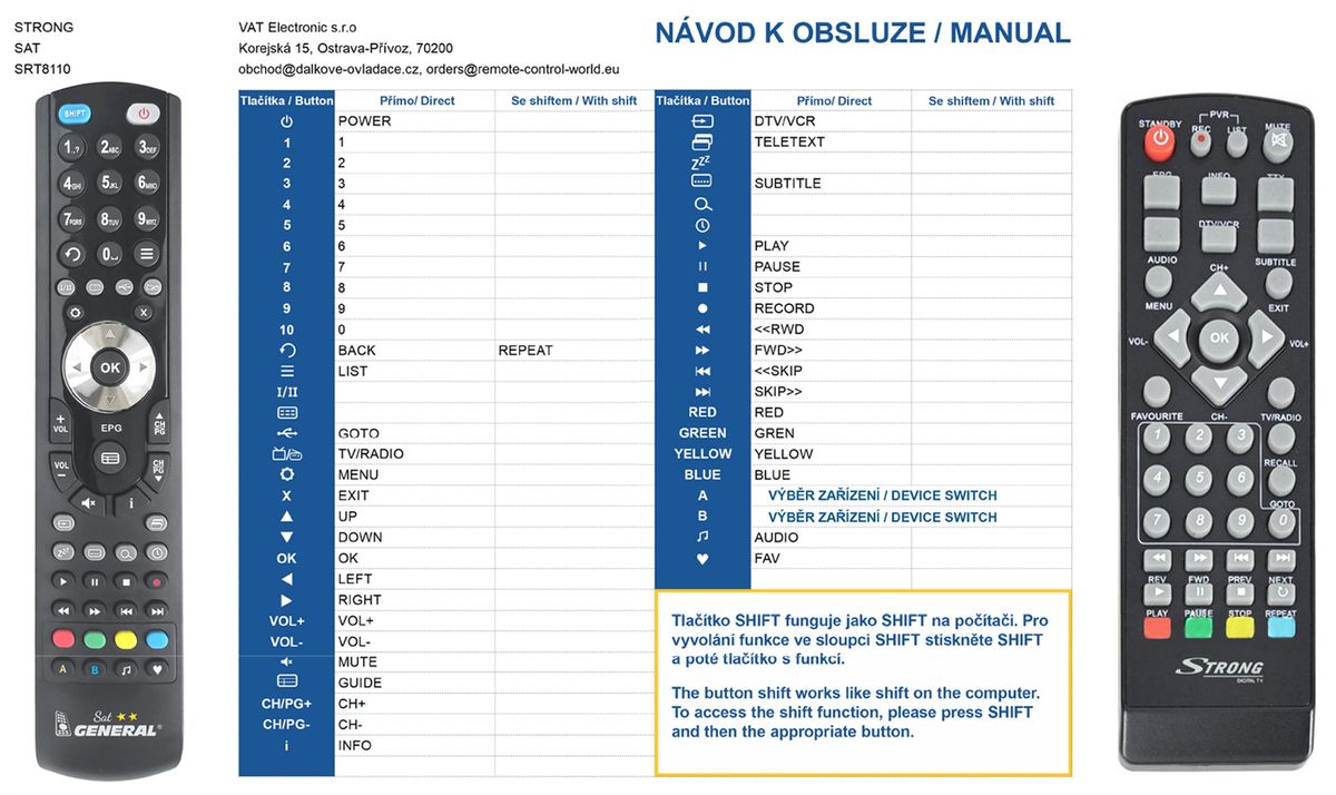 STRONG SRT8110 -   


kompatibilis General márkájú távirányító