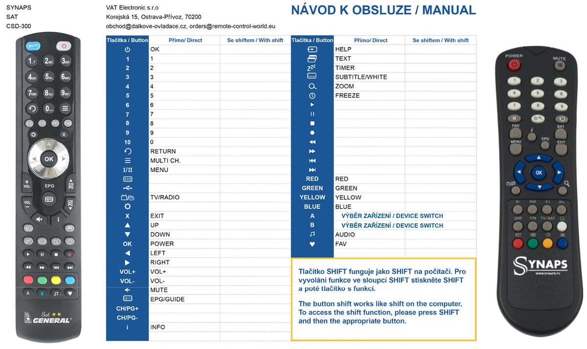 SYNAPS CSD-300 -   


kompatibilis General márkájú távirányító