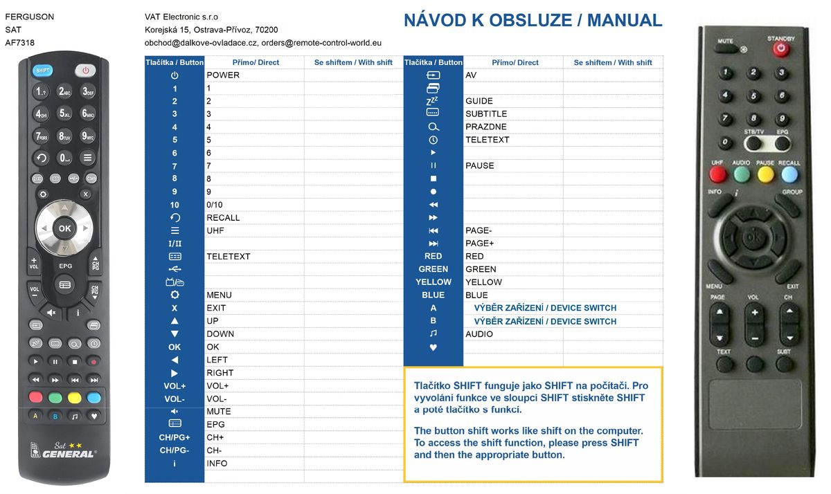 FERGUSON AF6318CR, AF7318, AF3318 -   


kompatibilis General márkájú távirányító