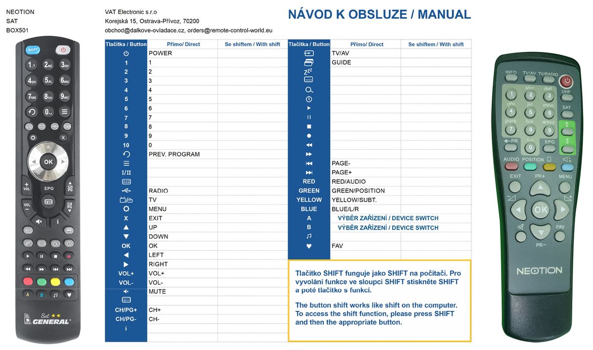 NEOTION BOX 501 -   


kompatibilis General márkájú távirányító