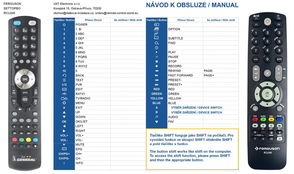 FERGUSON RCU240 -   


kompatibilis General márkájú távirányító