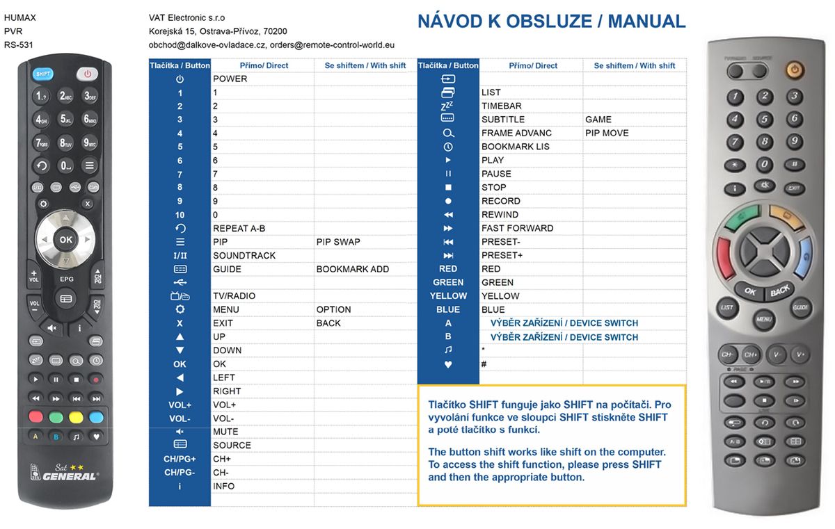 HUMAX RS-531 -   


kompatibilis General márkájú távirányító