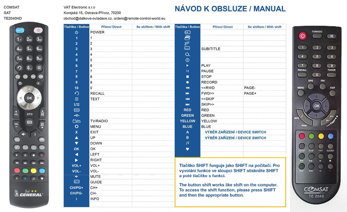 Comsat TE2040HD -   


kompatibilis General márkájú távirányító