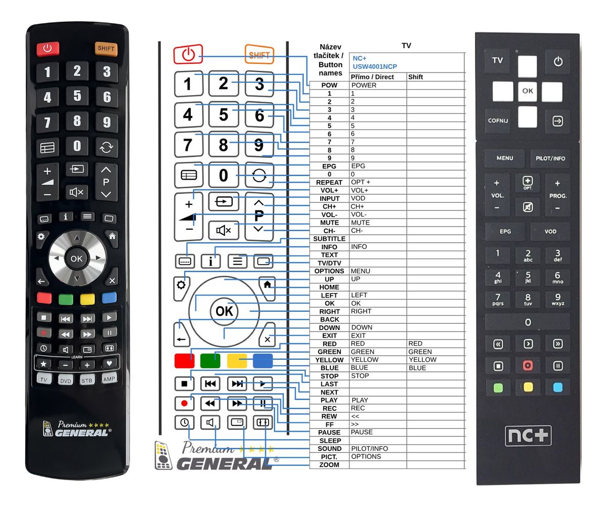 NC+ USW4001NCP -   


kompatibilis General márkájú távirányító