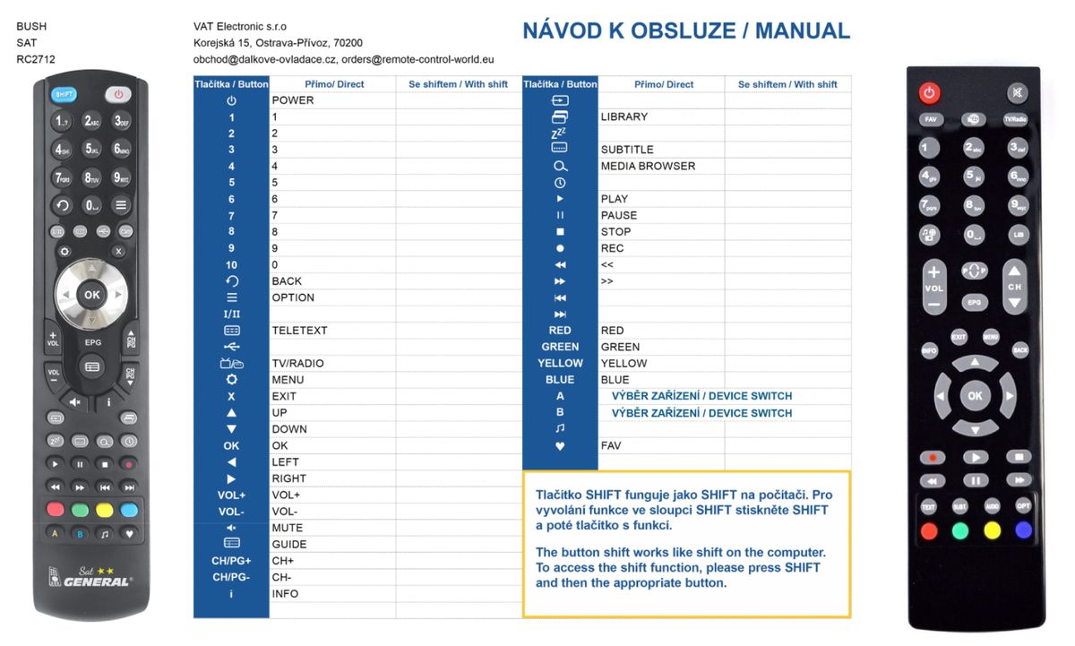 BUSH RC2712 -   


kompatibilis General márkájú távirányító
