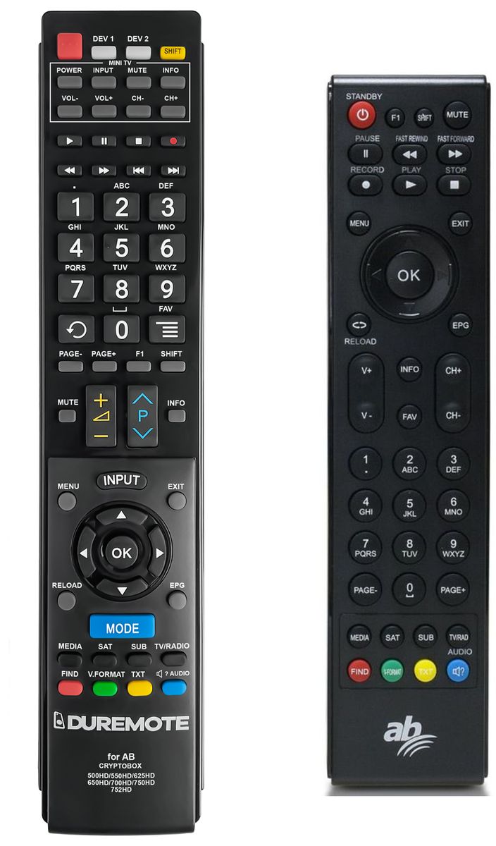 AB CRYPTOBOX 500HD, 550HD, 625HD, 600HD, 650HD, 700HD, 750HD, 752HD + TV vezérlés (mini TV) - távirányító duplikátum
