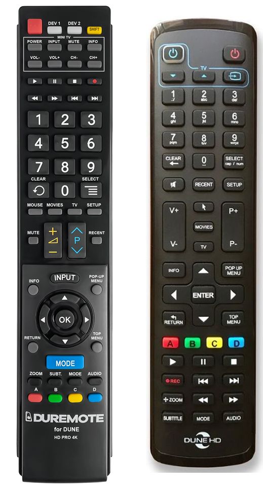 DUNE HD PRO 4K, HD RealBox 4K + TV vezérlés (mini TV) - távirányító duplikátum