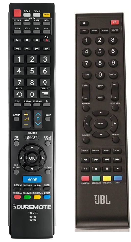 JBL BD100, BD300 + TV vezérlés (mini TV) - távirányító duplikátum