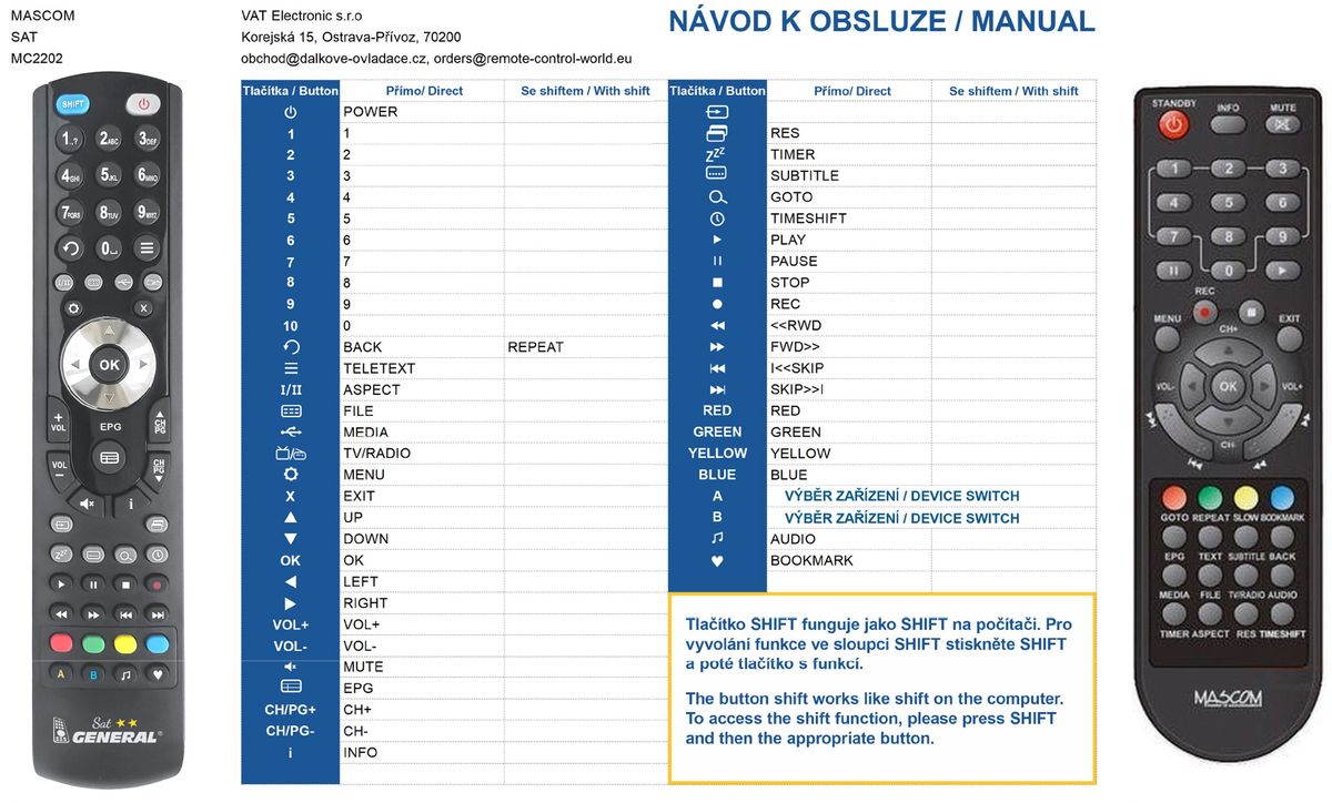 MASCOM MC2202, MC2202HD USB PVR -   


kompatibilis General márkájú távirányító