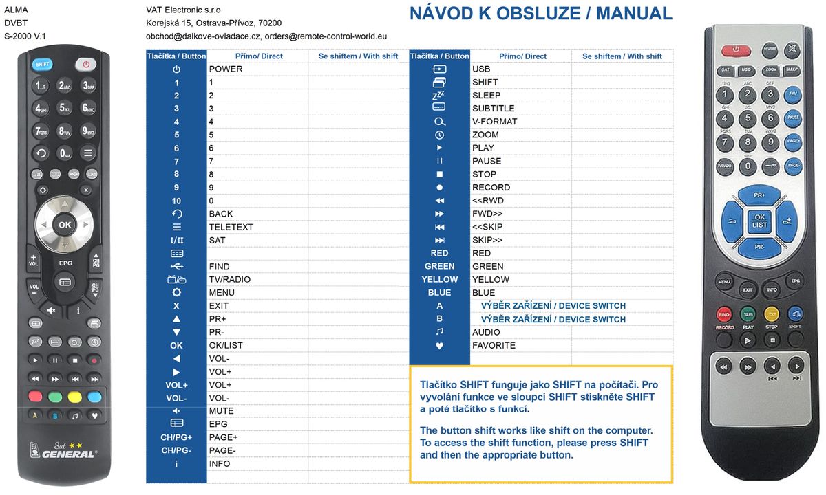 ALMA S-2000, S-2100, S-2130, S-2200, S-2250, S-2300 -   


kompatibilis General márkájú távirányító