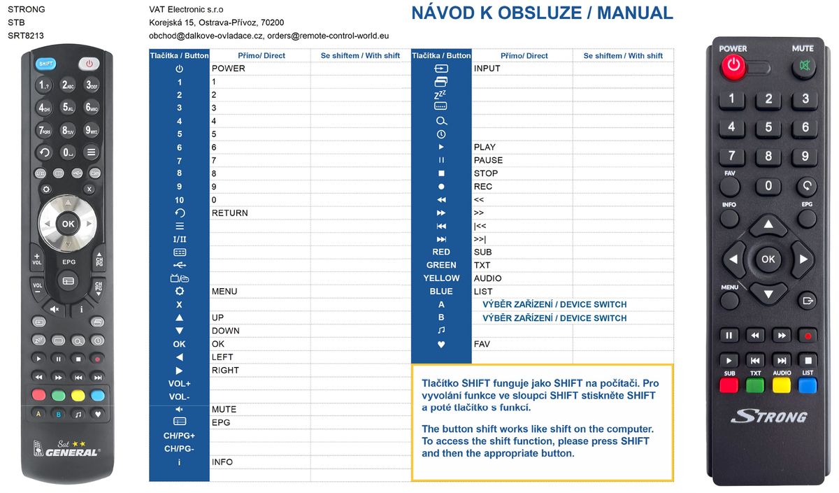 STRONG SRT8213, SRT3030 -   


kompatibilis General márkájú távirányító
