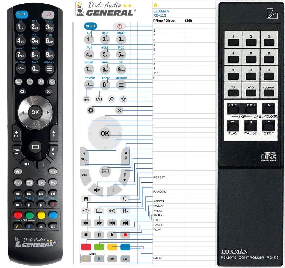 LUXMAN RC-113, RD-113 -   


kompatibilis General márkájú távirányító