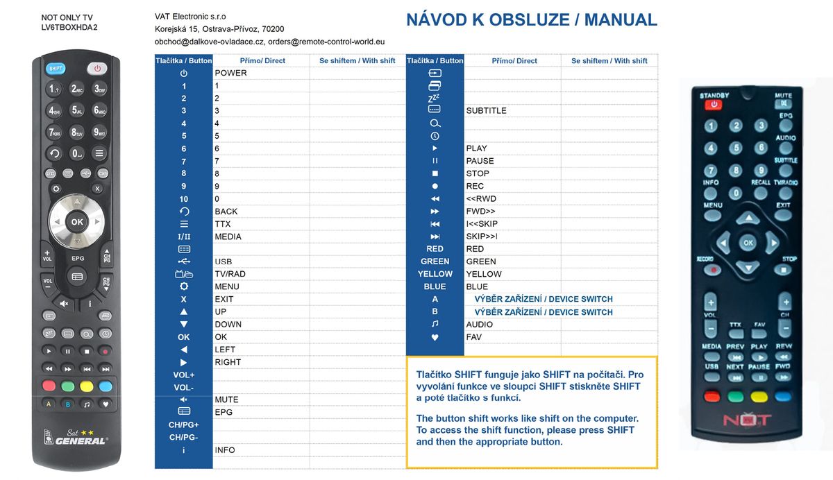 NOT ONLY TV LV6TBOXHDA2 -   


kompatibilis General márkájú távirányító